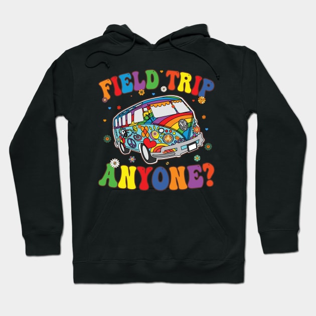 Field Trip Anyone Groovy School Bus Driver Yellow Bus Hoodie by marisamegan8av